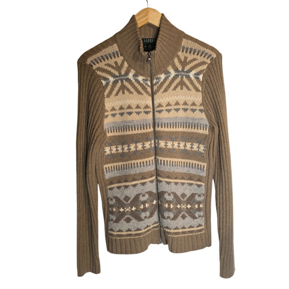 Lauren Ralph Lauren Sweaters - Lauren Ralph Lauren Womens Nordic Fair Isle Lambswool Full Zip Jacket Size Large